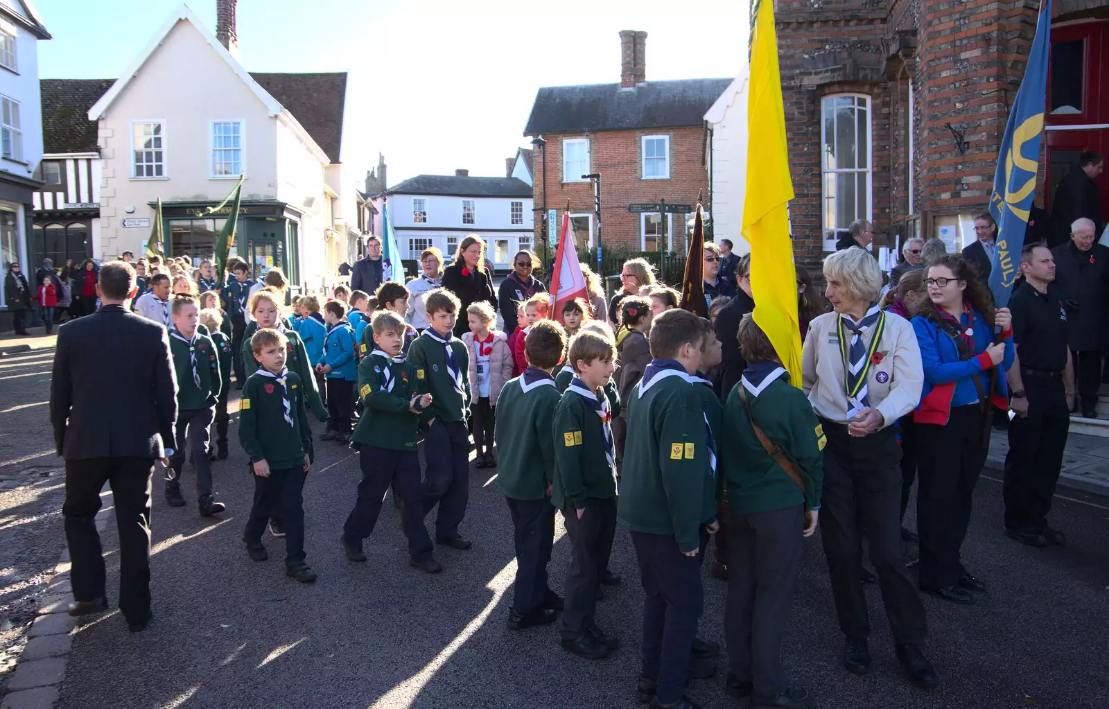 The parade finishes up at the town hall, from The Remembrance Sunday Parade, Eye, Suffolk - 11th November 2018