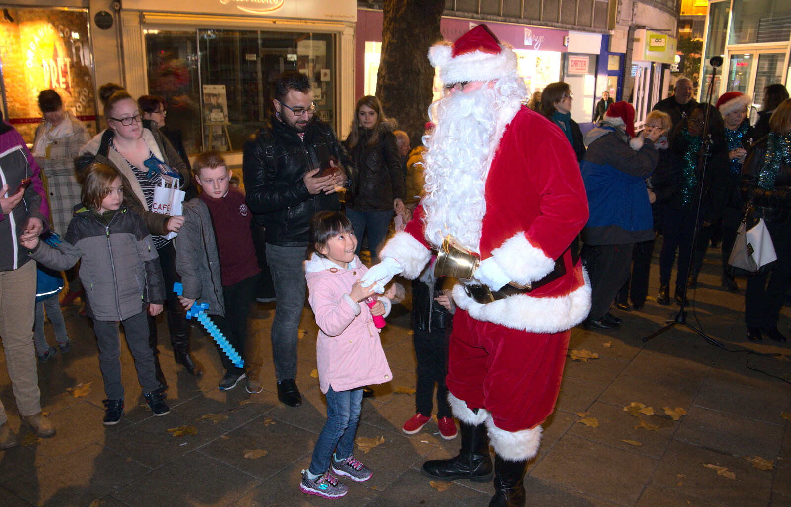 A Santa makes an appearance from Norwich Lights and Isobel Sings, Norwich, Norfolk - 15th November 2018