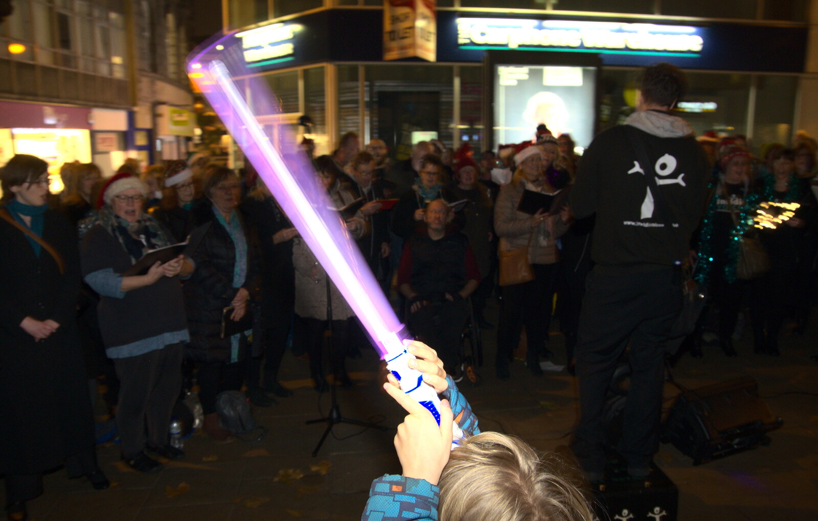 Harry waves a light sabre around from Norwich Lights and Isobel Sings, Norwich, Norfolk - 15th November 2018