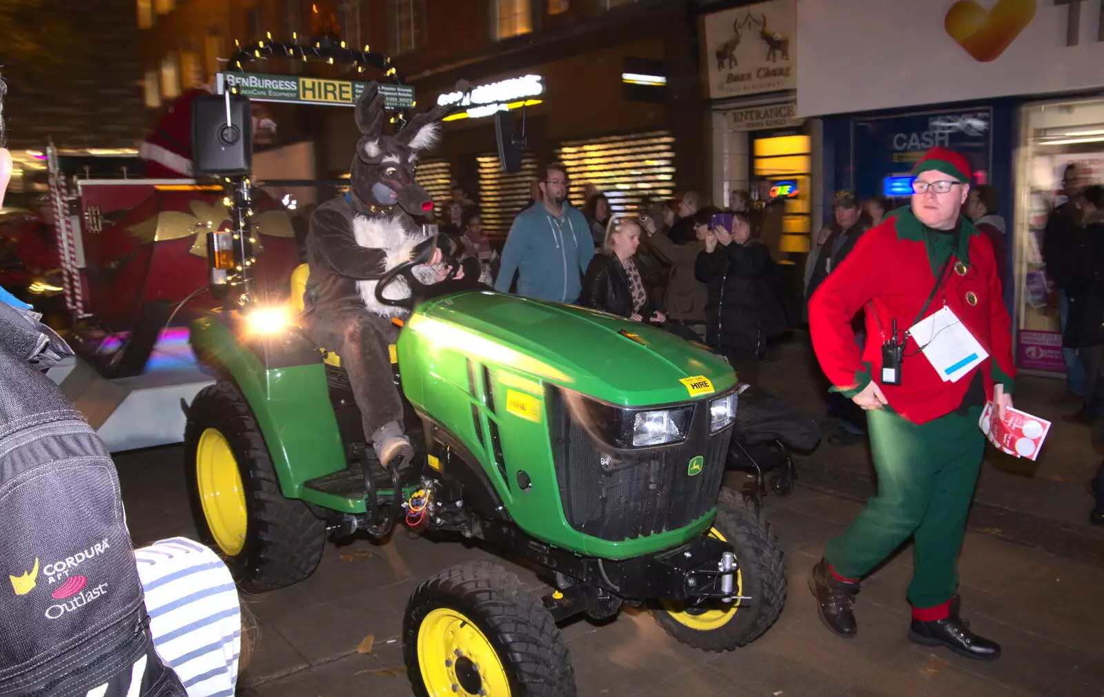 A Santa on a tractor heads up the Haymarket, from Norwich Lights and Isobel Sings, Norwich, Norfolk - 15th November 2018