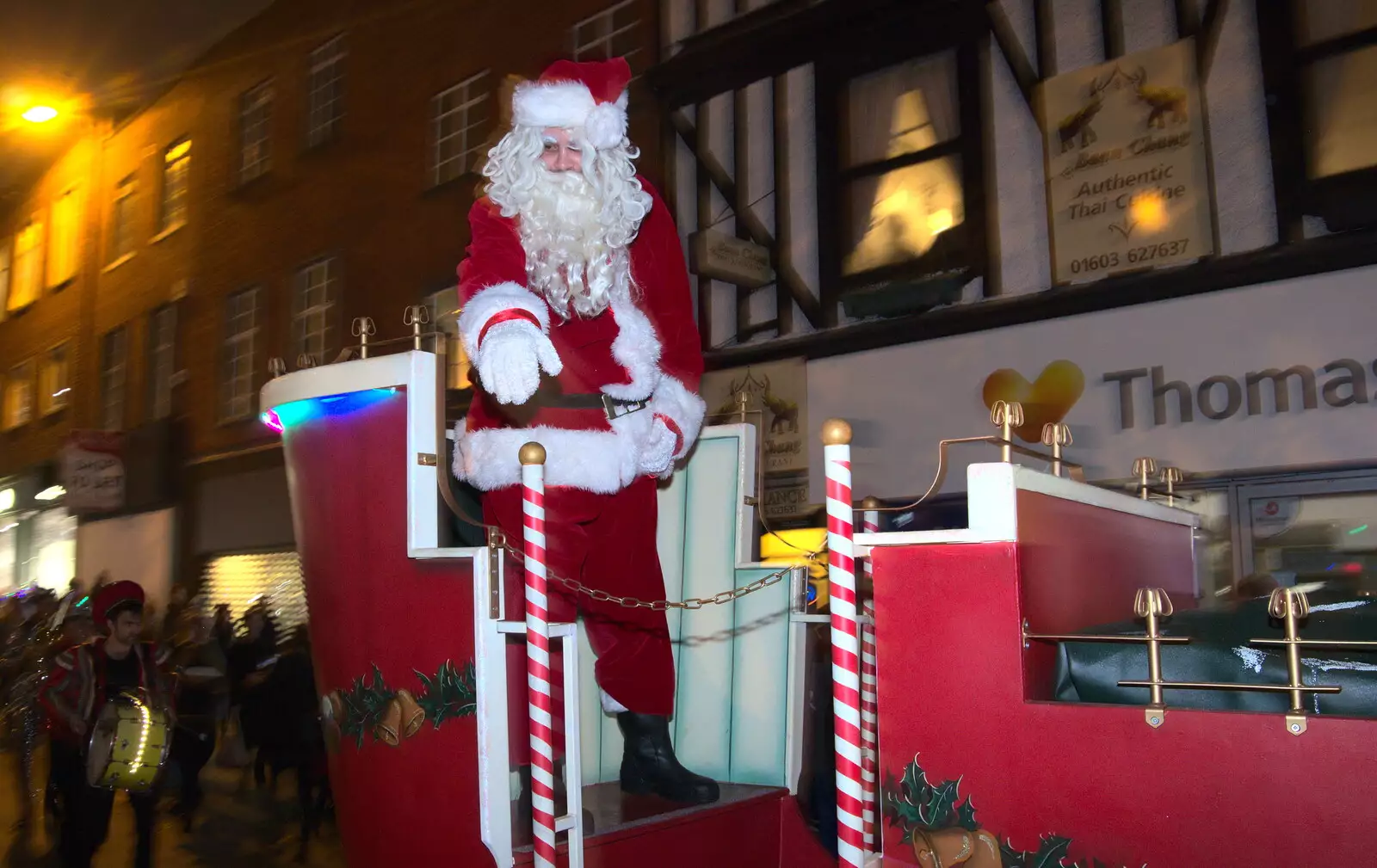 Santa waves, from Norwich Lights and Isobel Sings, Norwich, Norfolk - 15th November 2018