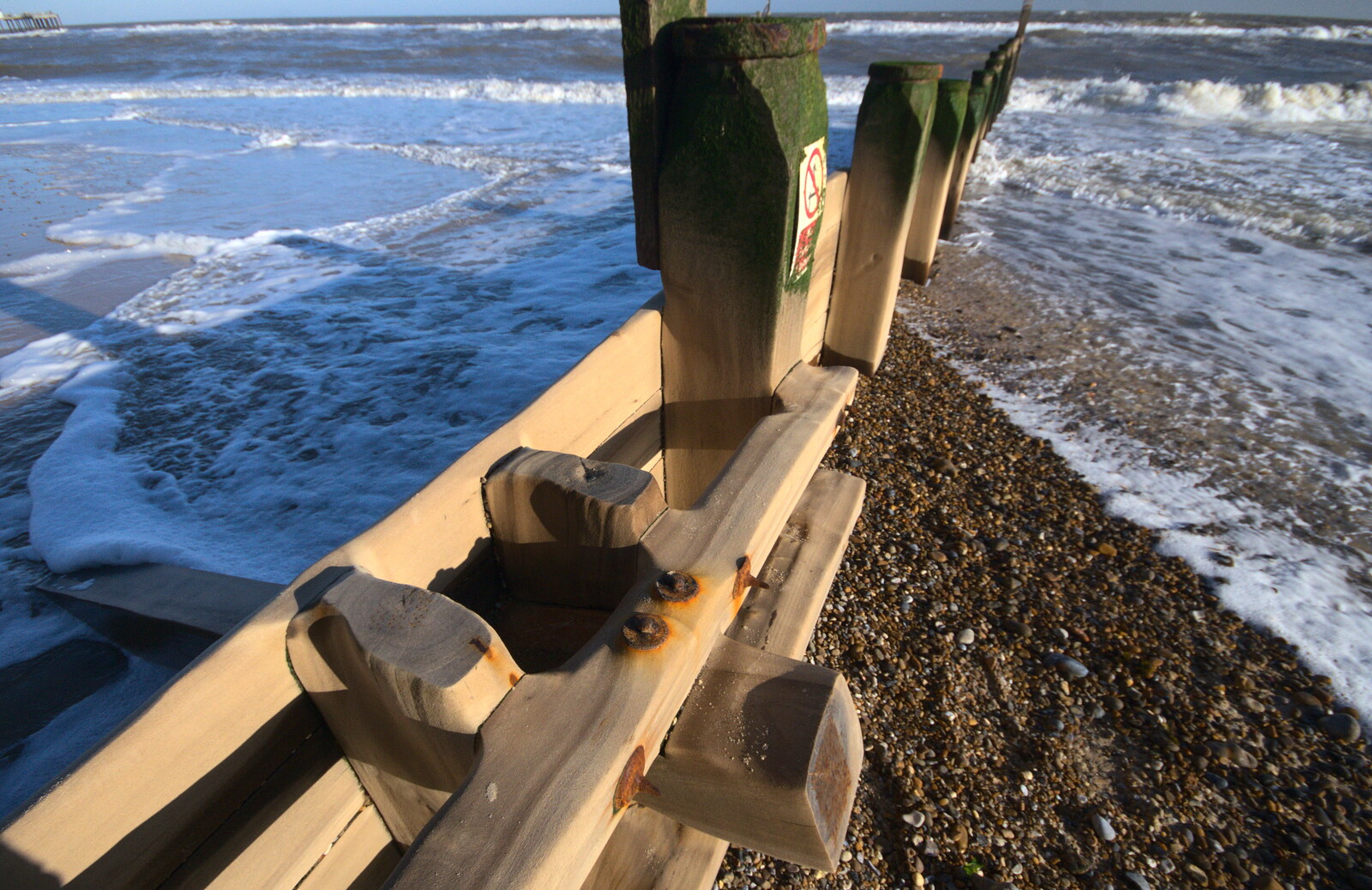 The groynes are getting fairly worn down by the sea from Sunset at the Beach, Southwold, Suffolk - 18th November 2018