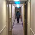 Isobel heads off down a hotel corridor, Thanksgiving in Highcliffe, Dorset - 23rd November 2018