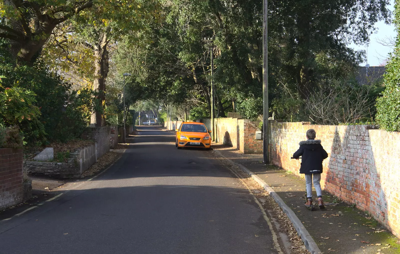 Scooting on a leafy lane, from Thanksgiving in Highcliffe, Dorset - 23rd November 2018