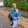 Harry and Isobel share a scooter, Thanksgiving in Highcliffe, Dorset - 23rd November 2018