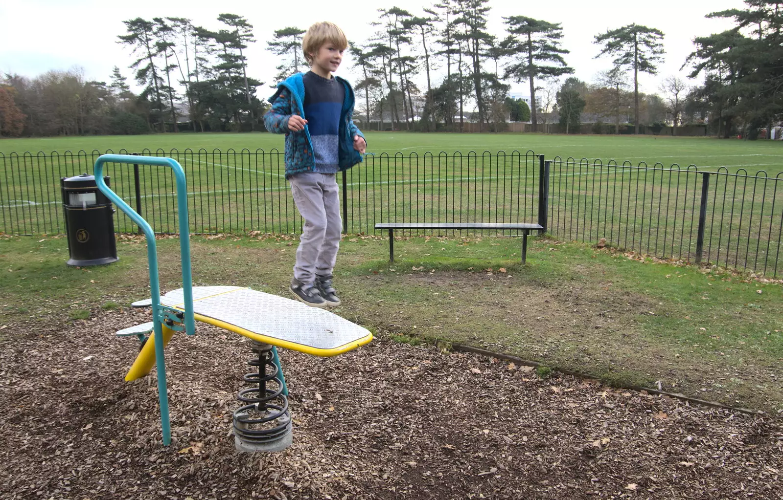 Harry has a bouncein Highcliffe Rec, from Thanksgiving in Highcliffe, Dorset - 23rd November 2018