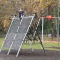 Fred up a climbing frame in Highcliffe Rec, Thanksgiving in Highcliffe, Dorset - 23rd November 2018