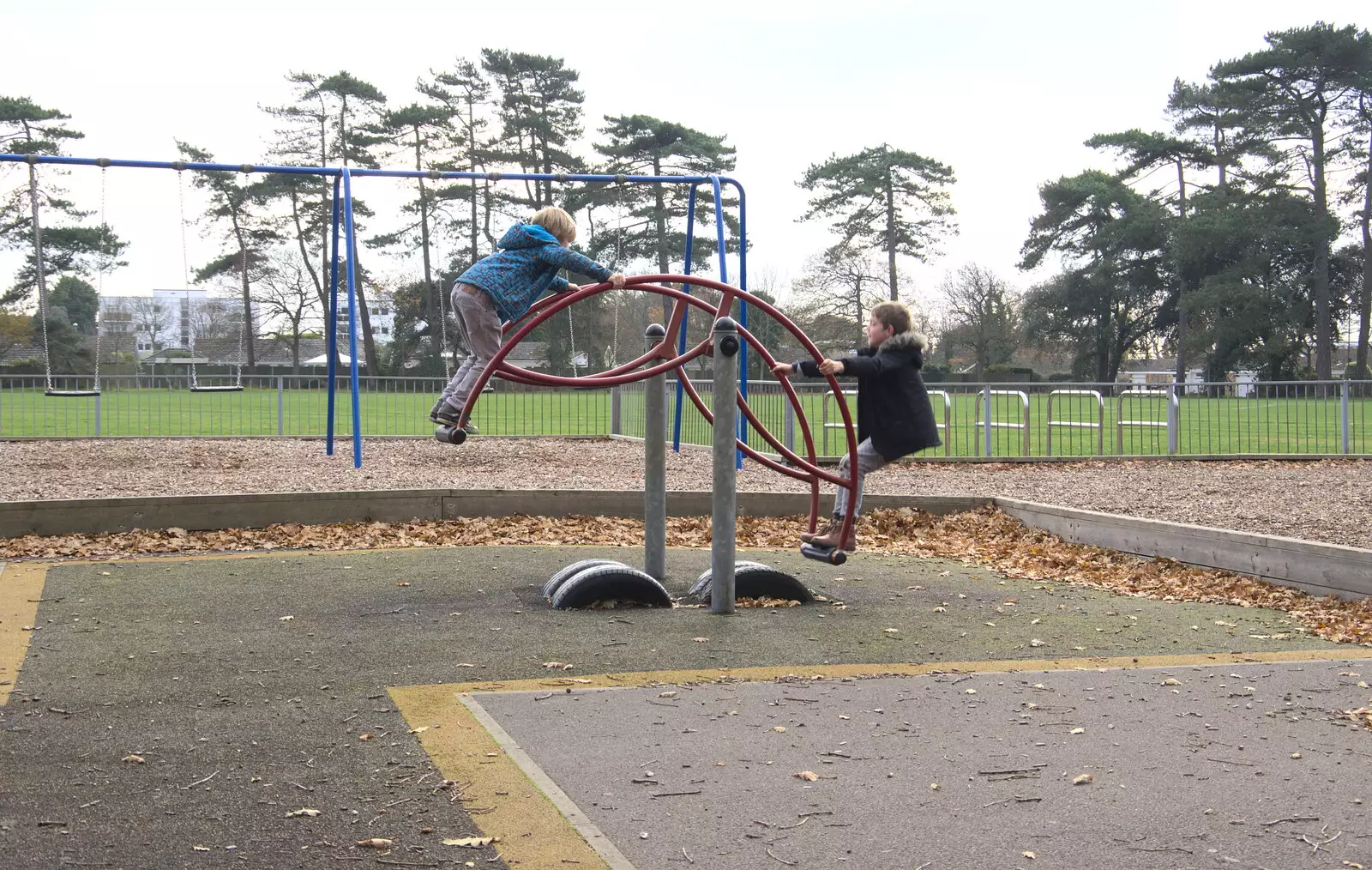 The boys on a swinging thing, from Thanksgiving in Highcliffe, Dorset - 23rd November 2018