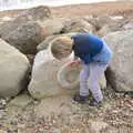 Harry's excited to find an actual fossil in a rock, Thanksgiving in Highcliffe, Dorset - 23rd November 2018