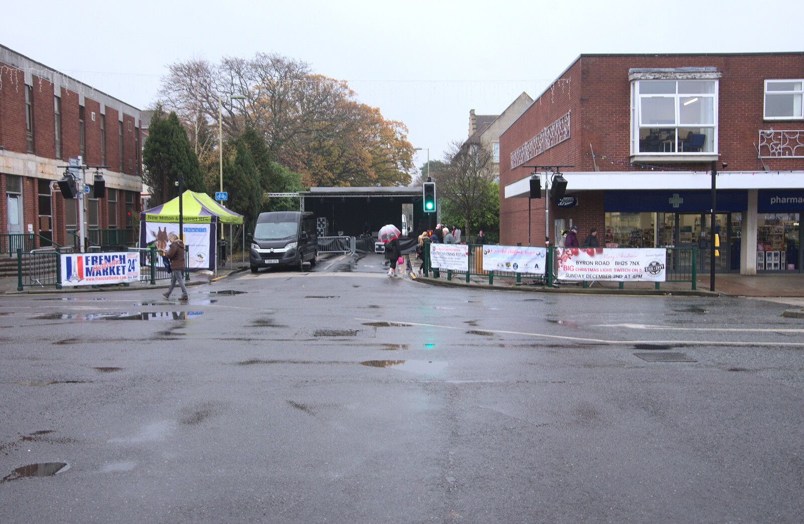 Ashley Road is blocked off by a stage from A Christmas Market, New Milton, Hampshire - 24th November 2018