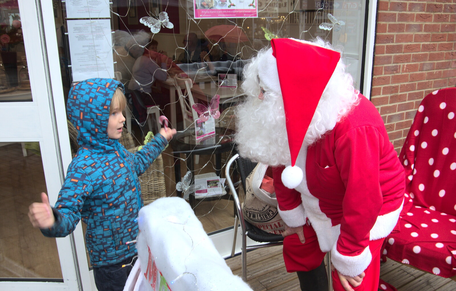 Harry meets a Santa Claus from A Christmas Market, New Milton, Hampshire - 24th November 2018