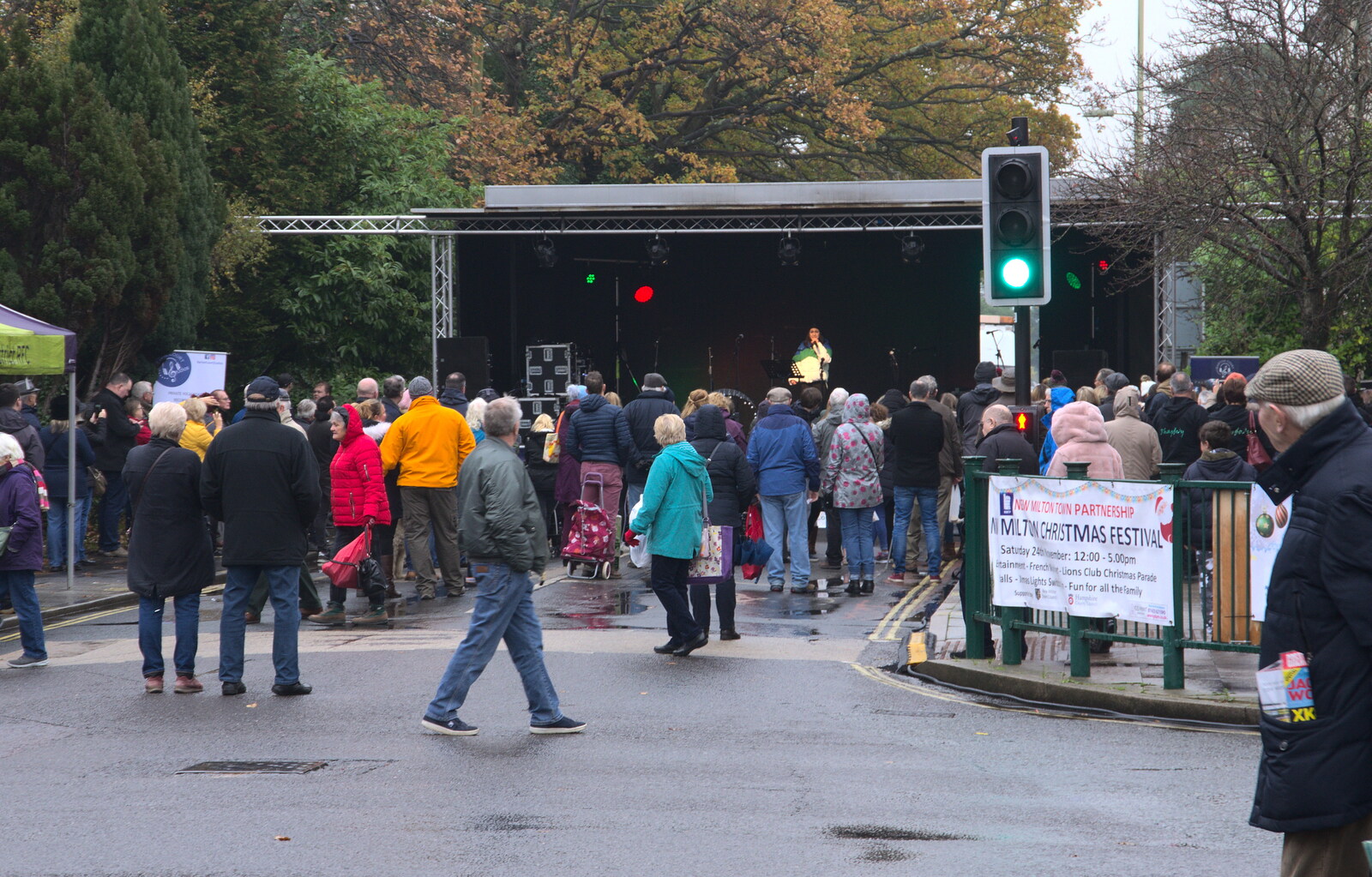 There's a stage set up on Ashley Road from A Christmas Market, New Milton, Hampshire - 24th November 2018