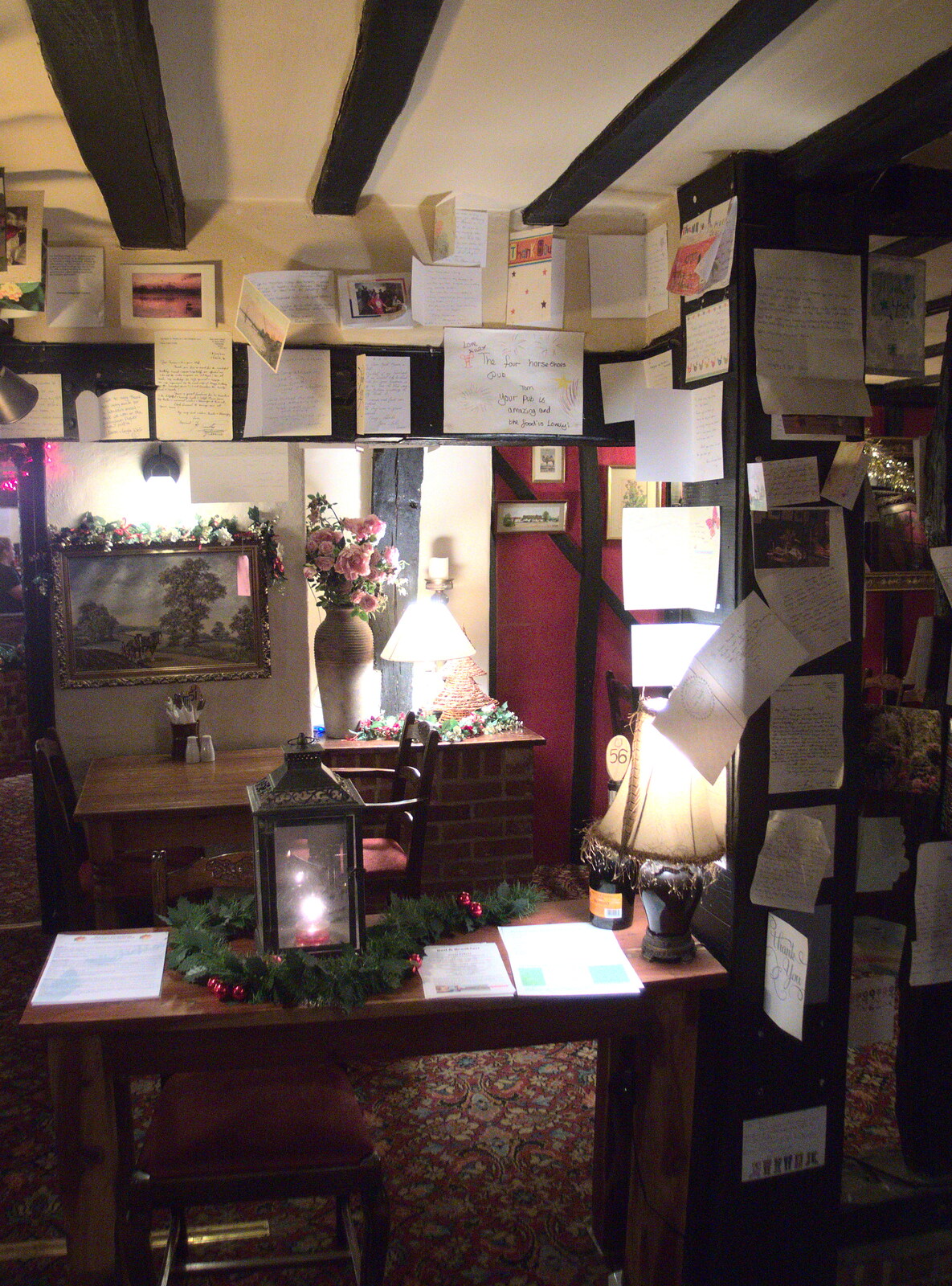 There are loads of cards on the wall from A Pub Crawl and Christmas Lights, Thornham, Cotton, Bacton and Eye, Suffolk - 7th December 2018