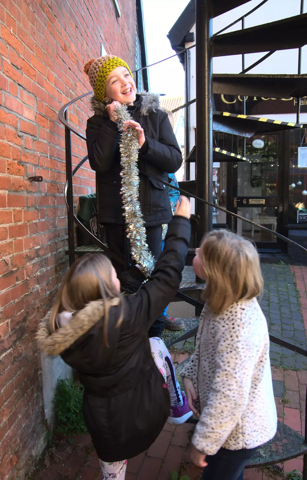 Fred's got tinsel, from The St. Nicholas Street Fayre, Diss, Norfolk - 9th December 2018