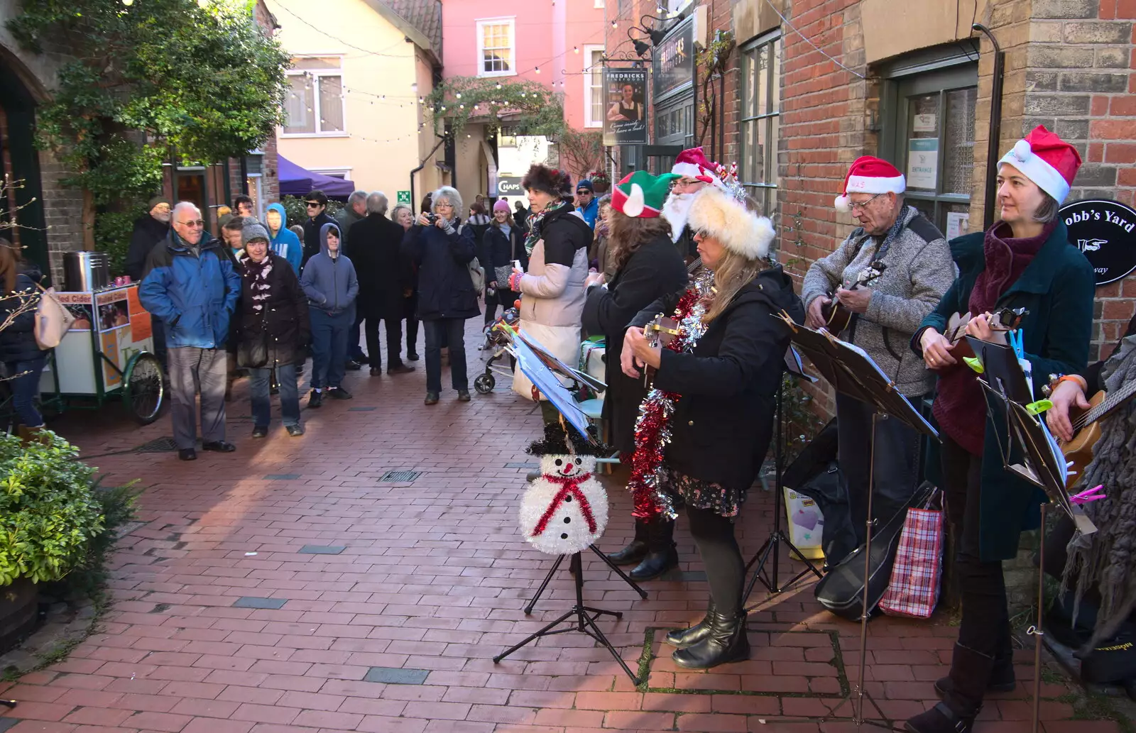 A band of Ukulele players in Norfolk Yard, from The St. Nicholas Street Fayre, Diss, Norfolk - 9th December 2018