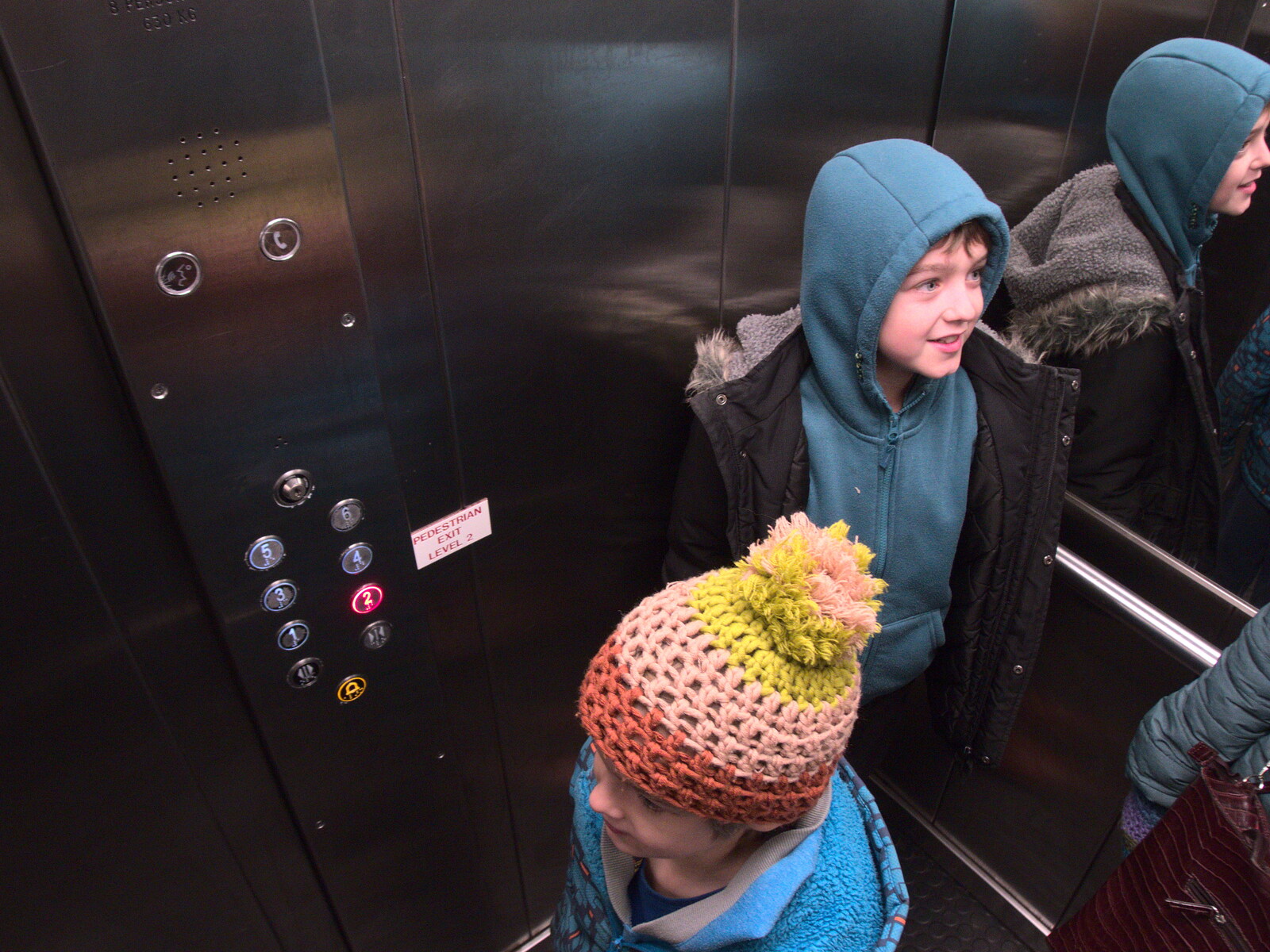 Harry and Fred in the lift from A Spot of Christmas Shopping, Norwich, Norfolk - 16th December 2018