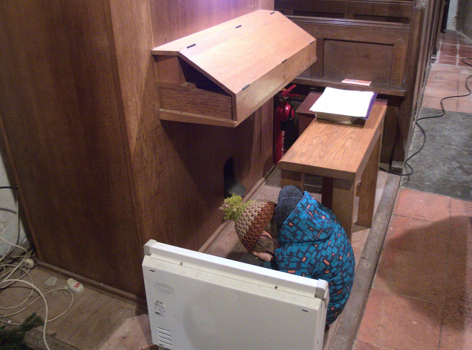 Harry's doing a not-very-well-hidden hide and seek from Christmas Carols at St. Margaret's, Thrandeston, Suffolk - 17th December 2018