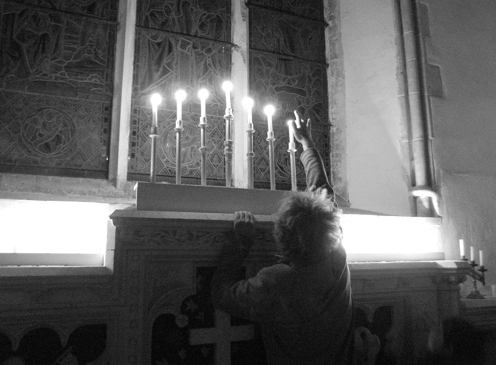 Wavy puts the candles out, from Christmas Carols at St. Margaret's, Thrandeston, Suffolk - 17th December 2018