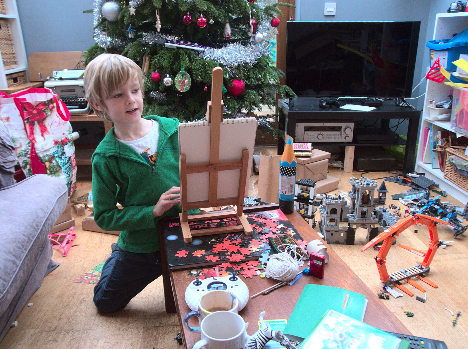 Harry gets an artist set with easel from Christmas at Grandma J's, Spreyton, Devon - 25th December 2018
