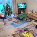 The boys start on their presents, Christmas at Grandma J's, Spreyton, Devon - 25th December 2018