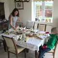 Isobel sets up for Christmas dinner, Christmas at Grandma J's, Spreyton, Devon - 25th December 2018