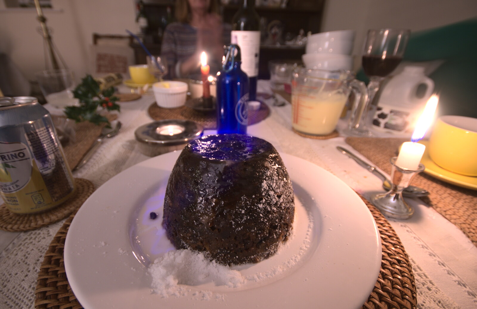 The Christmas pudding is on fire from Christmas at Grandma J's, Spreyton, Devon - 25th December 2018