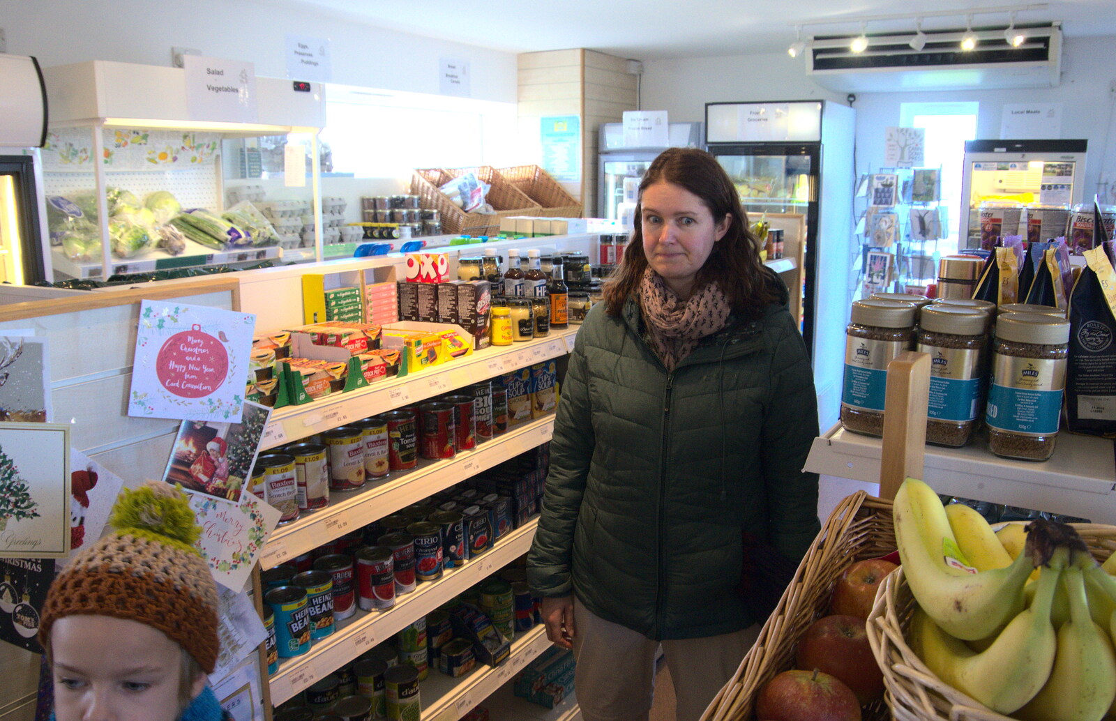 Isobel looks surprised in the village shop from Boxing Day in Devon, Spreyton, Devon - 26th December 2018