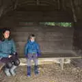 Isobel and Harry in a shelter, Ickworth House, Horringer, Suffolk - 29th December 2018