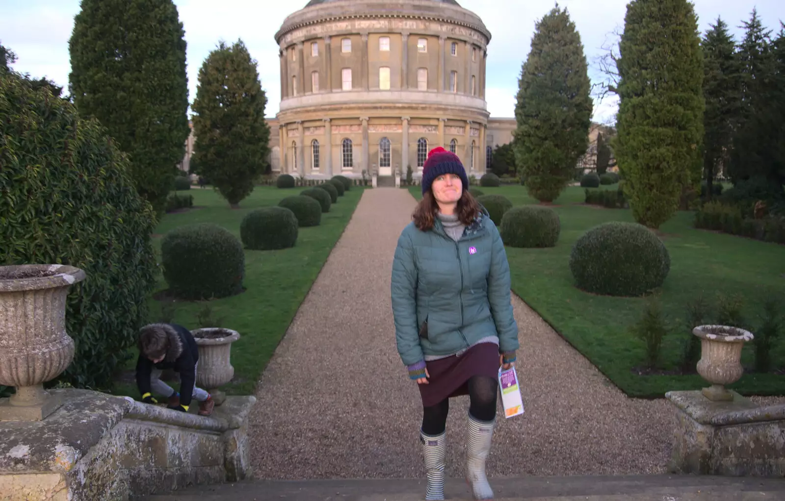 Isobel climbs the steps, from Ickworth House, Horringer, Suffolk - 29th December 2018