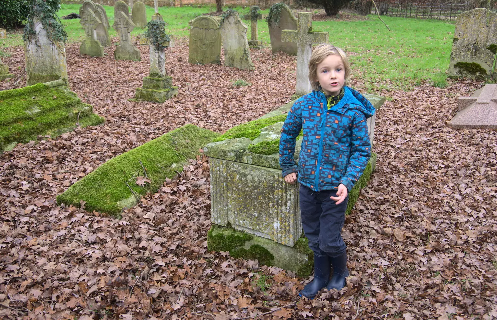 Harry is excited to find a partly-open sarcophagus, from New Year's Eve and Day, Brome, Suffolk - 1st January 2019