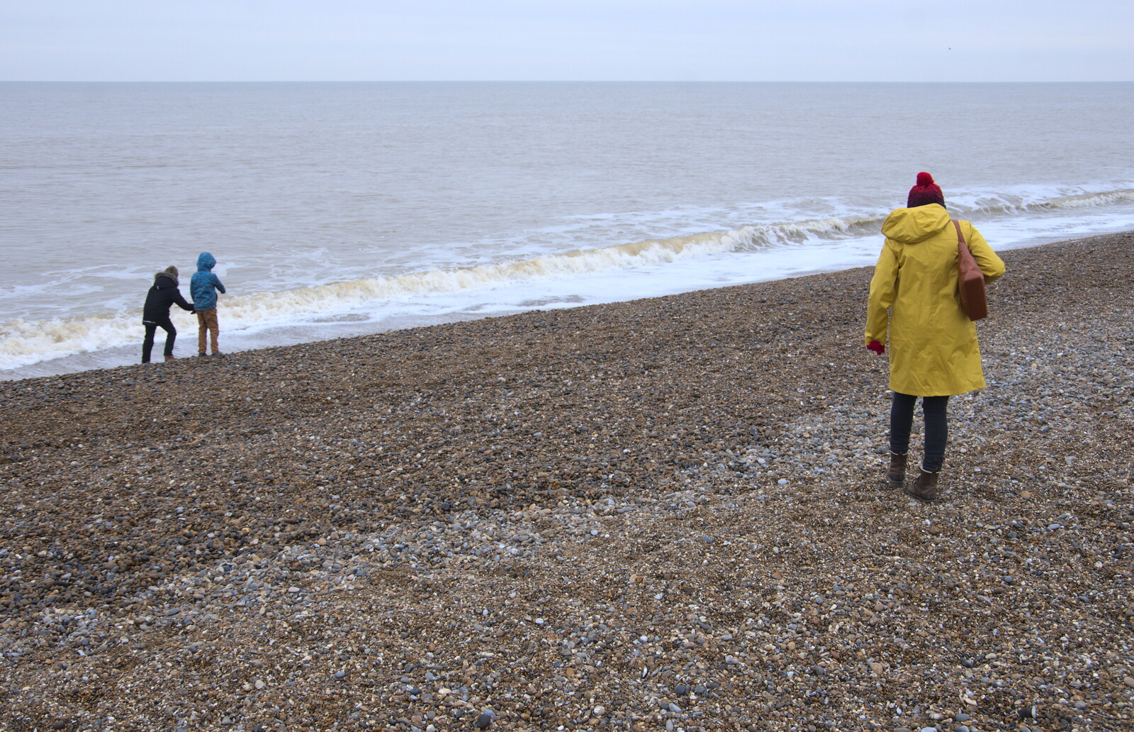The boys and Isobel on the beach from A Postcard from Aldeburgh, Suffolk - 6th January 2019