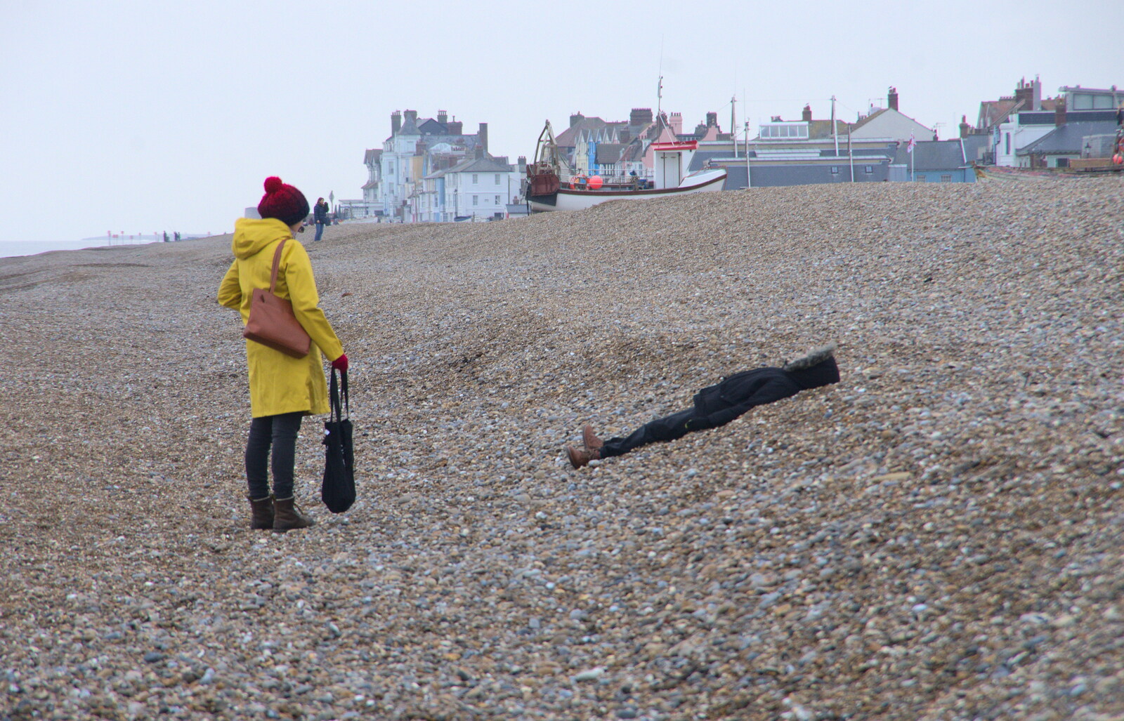 Fred becomes one with the beach from A Postcard from Aldeburgh, Suffolk - 6th January 2019