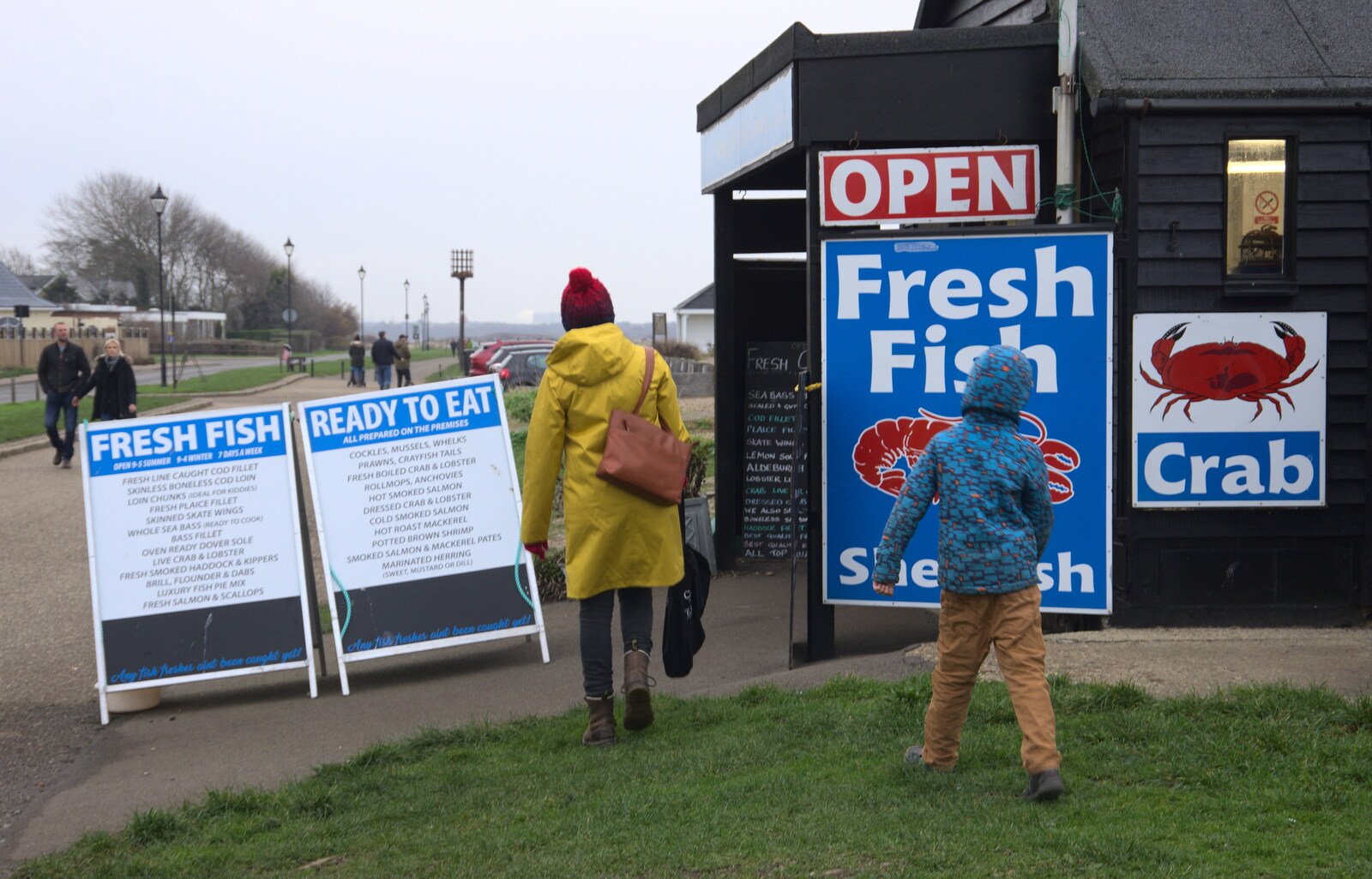 Outside the Aldeburgh fish stall from A Postcard from Aldeburgh, Suffolk - 6th January 2019