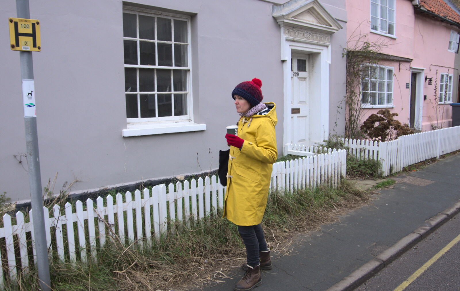 Isobel wanders around with a take-away coffee from A Postcard from Aldeburgh, Suffolk - 6th January 2019