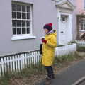Isobel wanders around with a take-away coffee, A Postcard from Aldeburgh, Suffolk - 6th January 2019