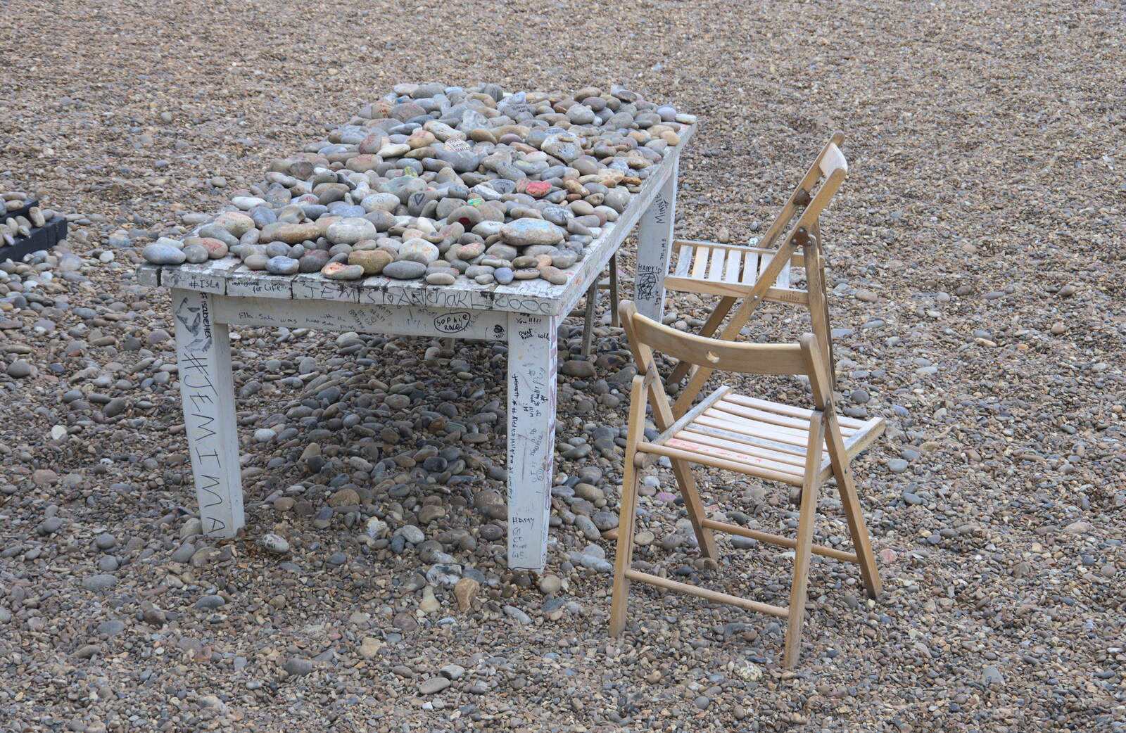 The table of pebbles almost disappears from A Postcard from Aldeburgh, Suffolk - 6th January 2019