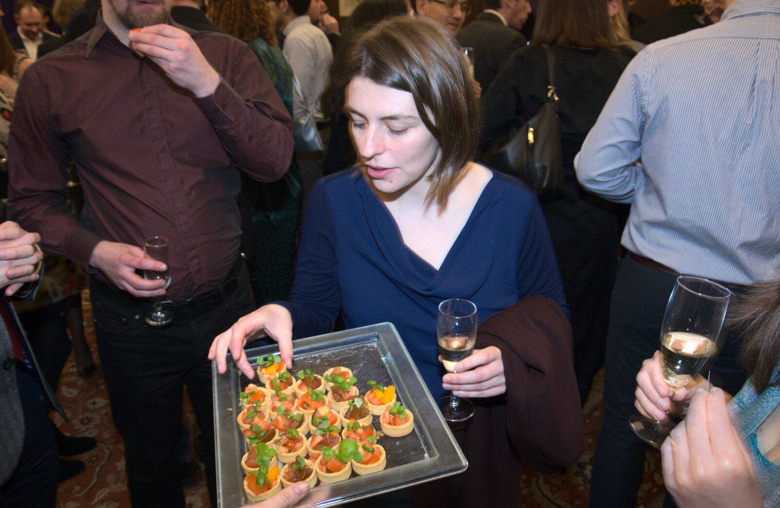 Anita grabs a passing canapé from SwiftKey's Ten Year Anniversary Reunion, Selwyn College, Cambridge - 11th January 2019