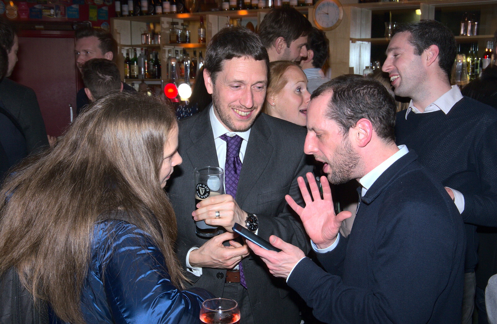 More conversation in an over-crowded bar from SwiftKey's Ten Year Anniversary Reunion, Selwyn College, Cambridge - 11th January 2019