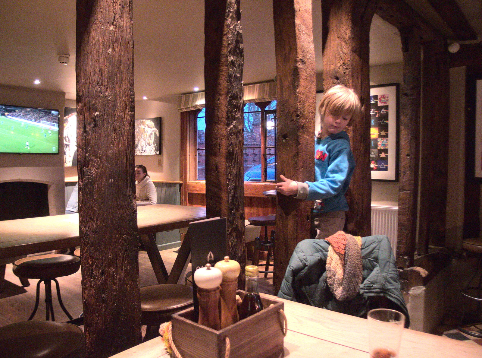 Harry climbs around in the timbers from The G-Unit's Birthday, Brome, Suffolk - 20th January 2019