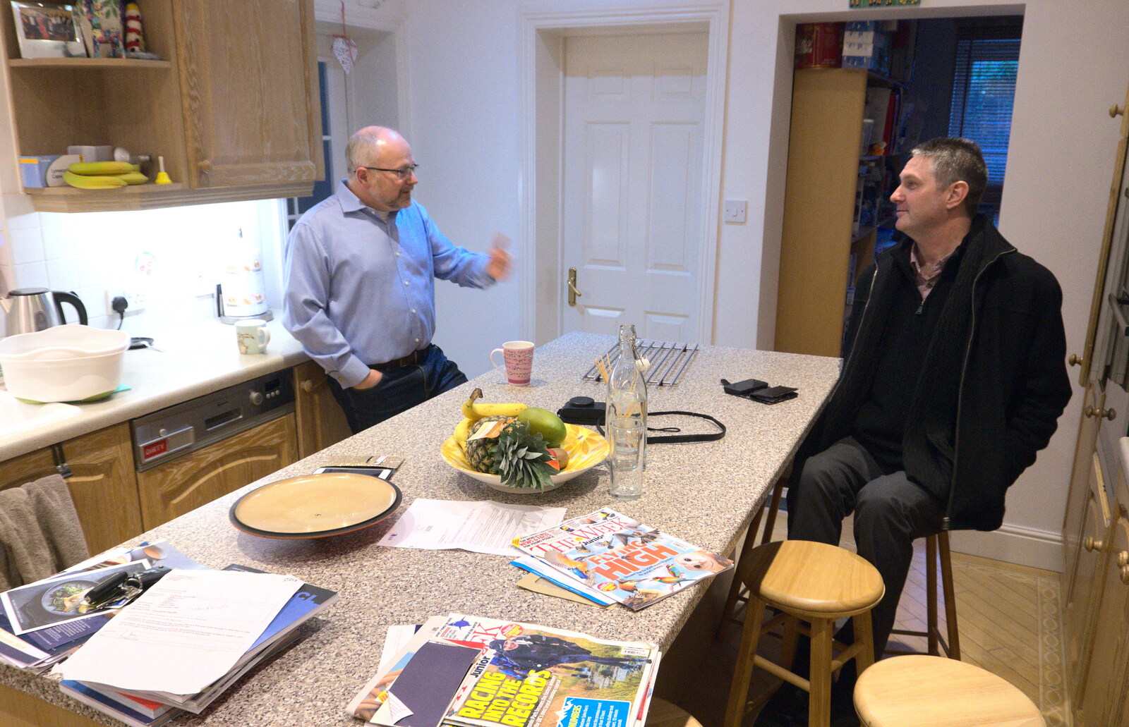 Hamish and Sean chat in the kitchen from A Wintry Trip Down South, Walkford, Dorset - 1st February 2019
