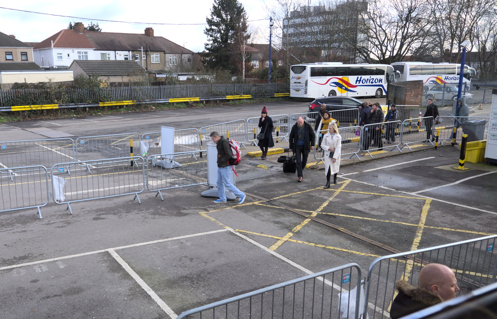 Passengers head over to the rail-replacement buses from A Wintry Trip Down South, Walkford, Dorset - 1st February 2019