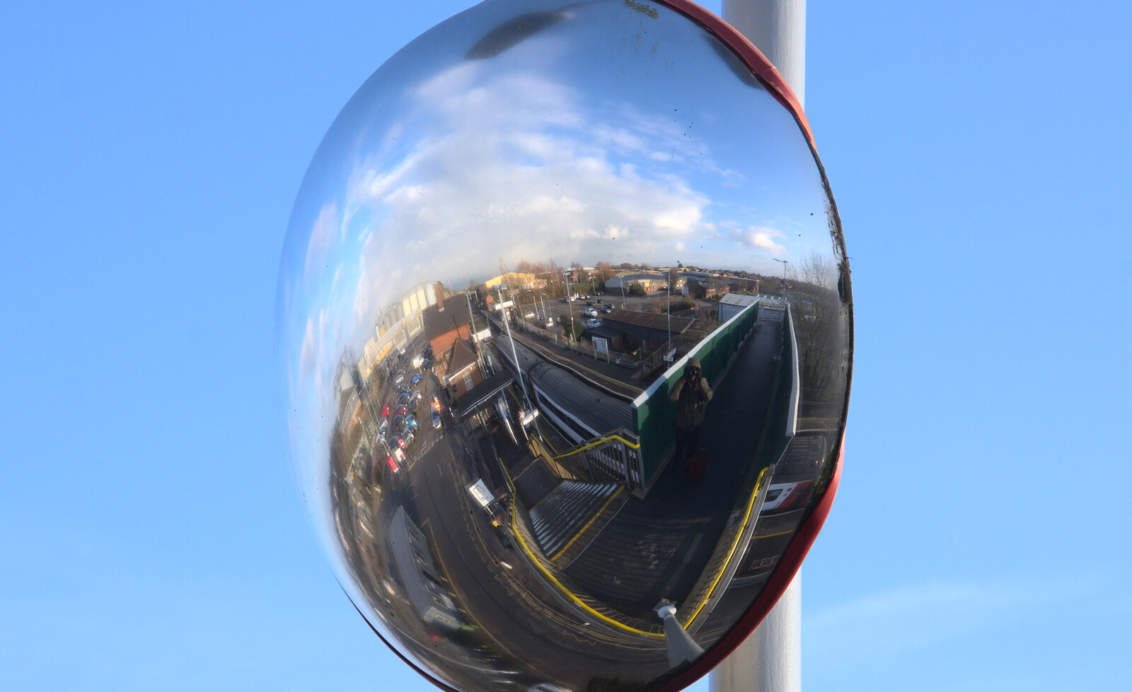 Diss railway station in a convex mirror from A Wintry Trip Down South, Walkford, Dorset - 1st February 2019