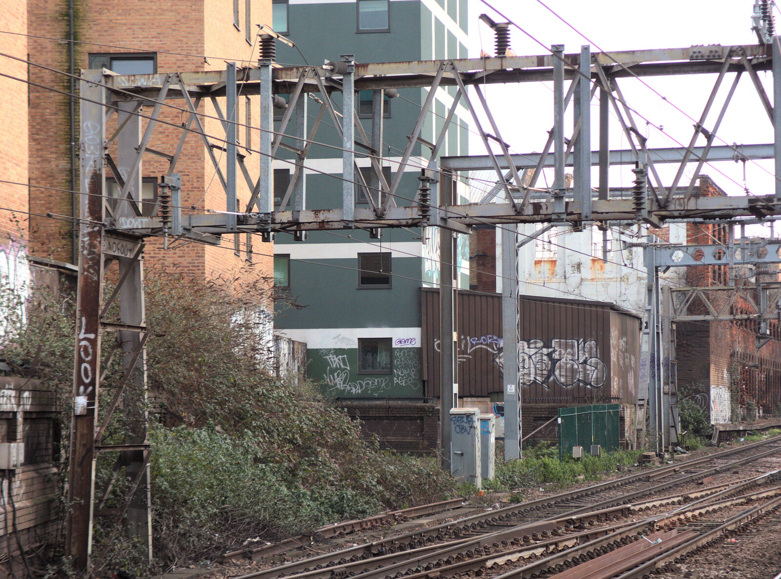 Rusty overhead wiring gantry from Railway Graffiti, Tower Hamlets, London - 12th February 2019