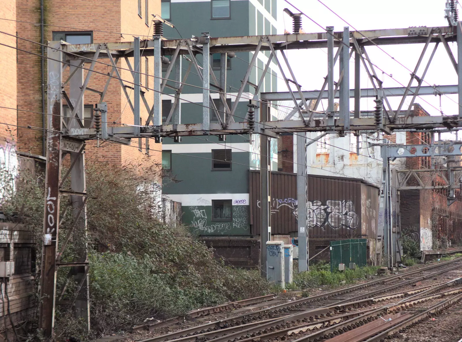 Rusty overhead wiring gantry, from Railway Graffiti, Tower Hamlets, London - 12th February 2019