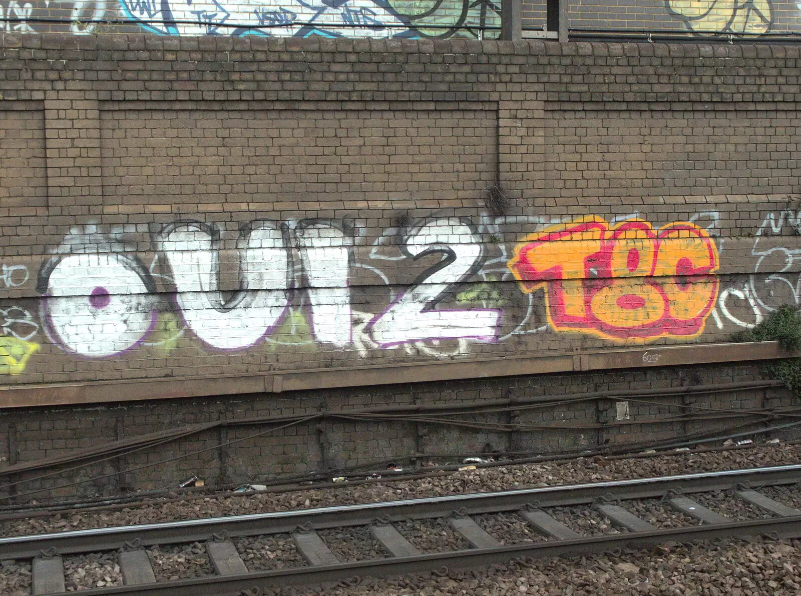 Oui 2 and T8C tags, from Railway Graffiti, Tower Hamlets, London - 12th February 2019