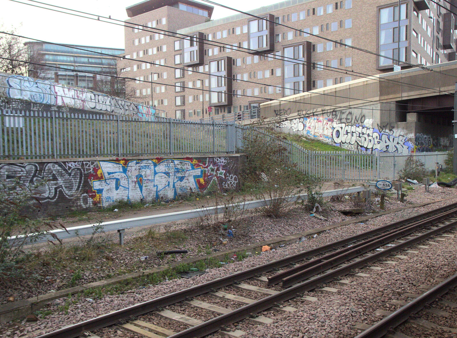 Loads of tags on a bridge near Stratford from Railway Graffiti, Tower Hamlets, London - 12th February 2019