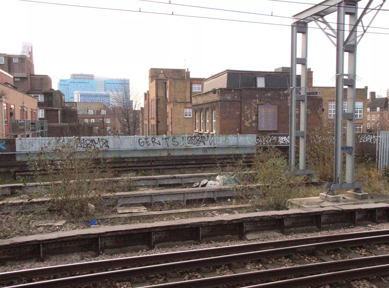 An old Truman pub by the trackside, from Railway Graffiti, Tower Hamlets, London - 12th February 2019