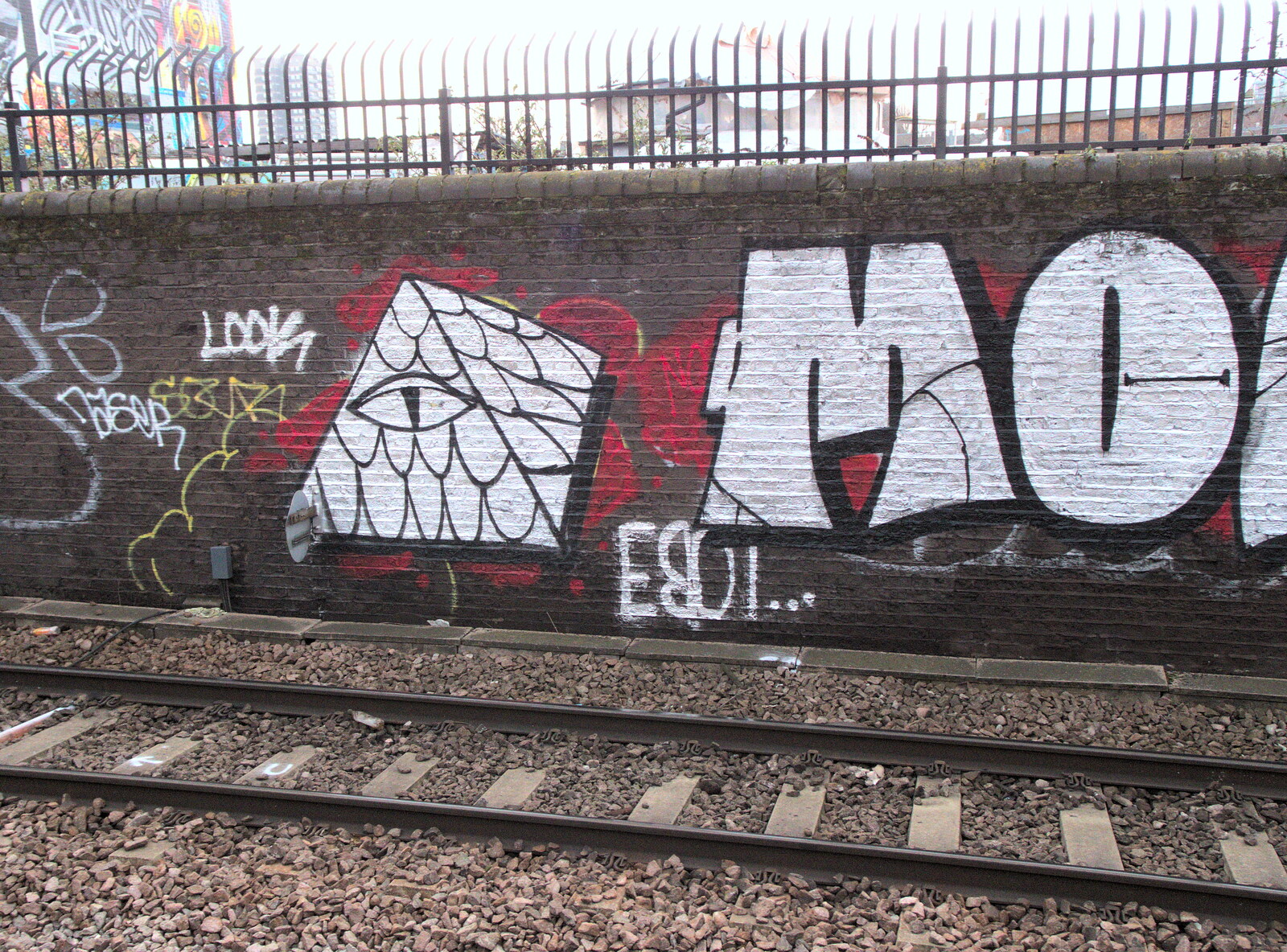 An illuminati eye from Railway Graffiti, Tower Hamlets, London - 12th February 2019