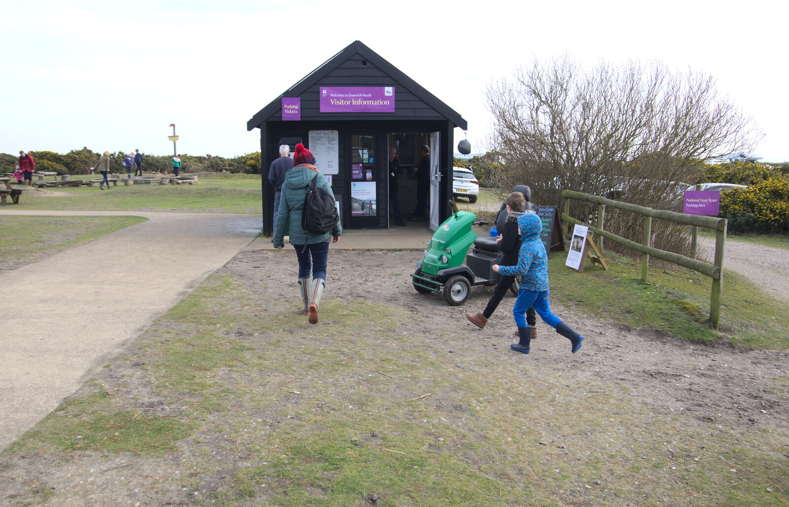 Isobel heads off to the ticket office from A Trip to Dunwich Heath, Dunwich, Suffolk - 17th February 2019