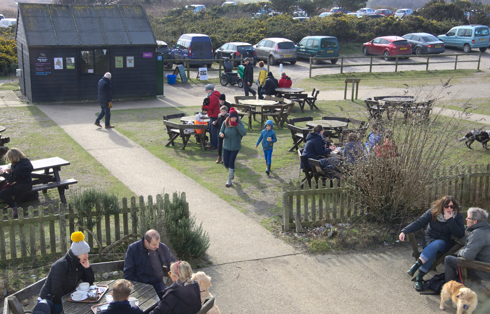 The gang roam around in the NT picnic area from A Trip to Dunwich Heath, Dunwich, Suffolk - 17th February 2019